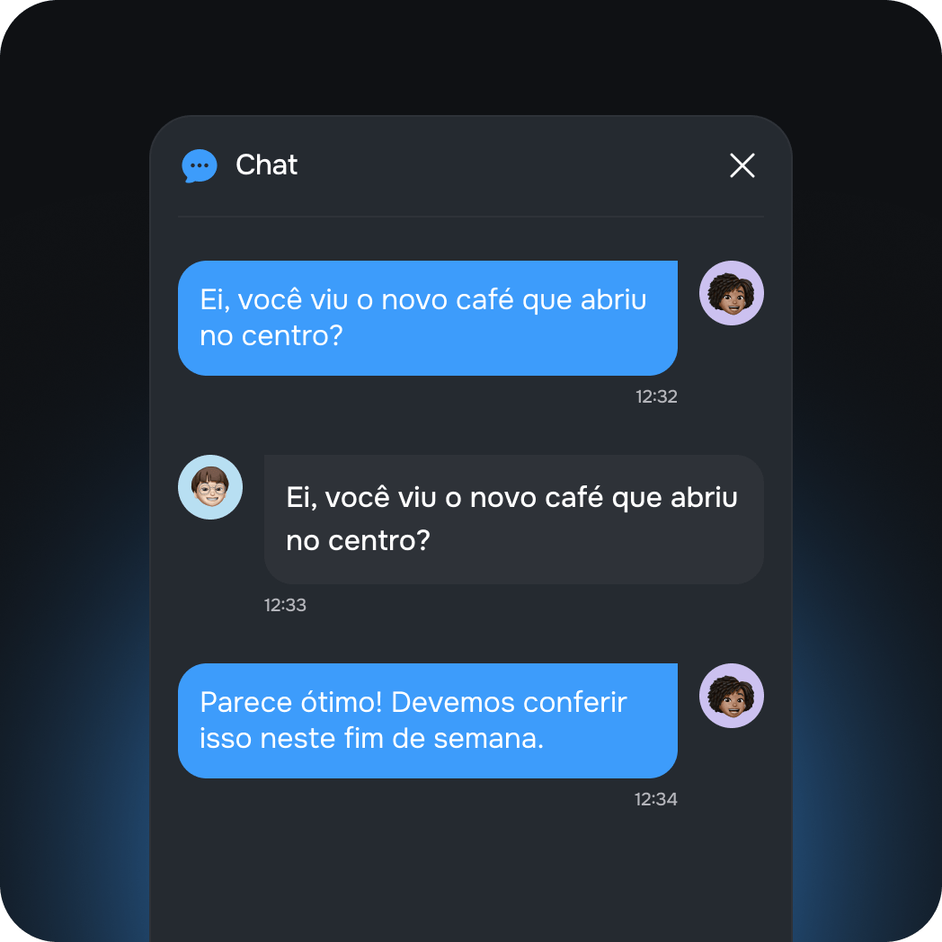 Interface mostrando tradução de chat em tempo real